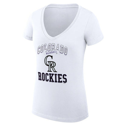 Colorado Rockies G-III 4Her by Carl Banks Women's Super-Slim Fit Lightweight Team Logo Graphic V-Neck T-Shirt - White