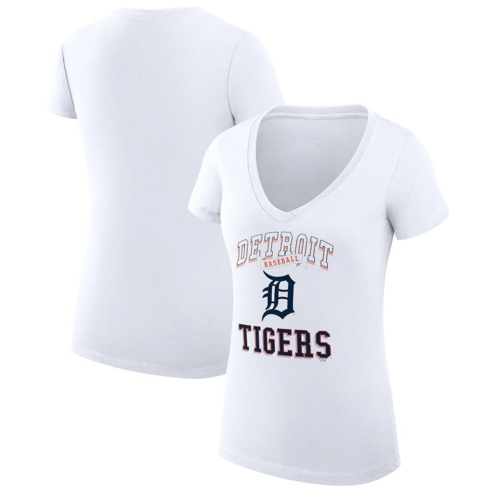 Detroit Tigers G-III 4Her by Carl Banks Women's Super-Slim Fit Lightweight Team Logo Graphic V-Neck T-Shirt - White