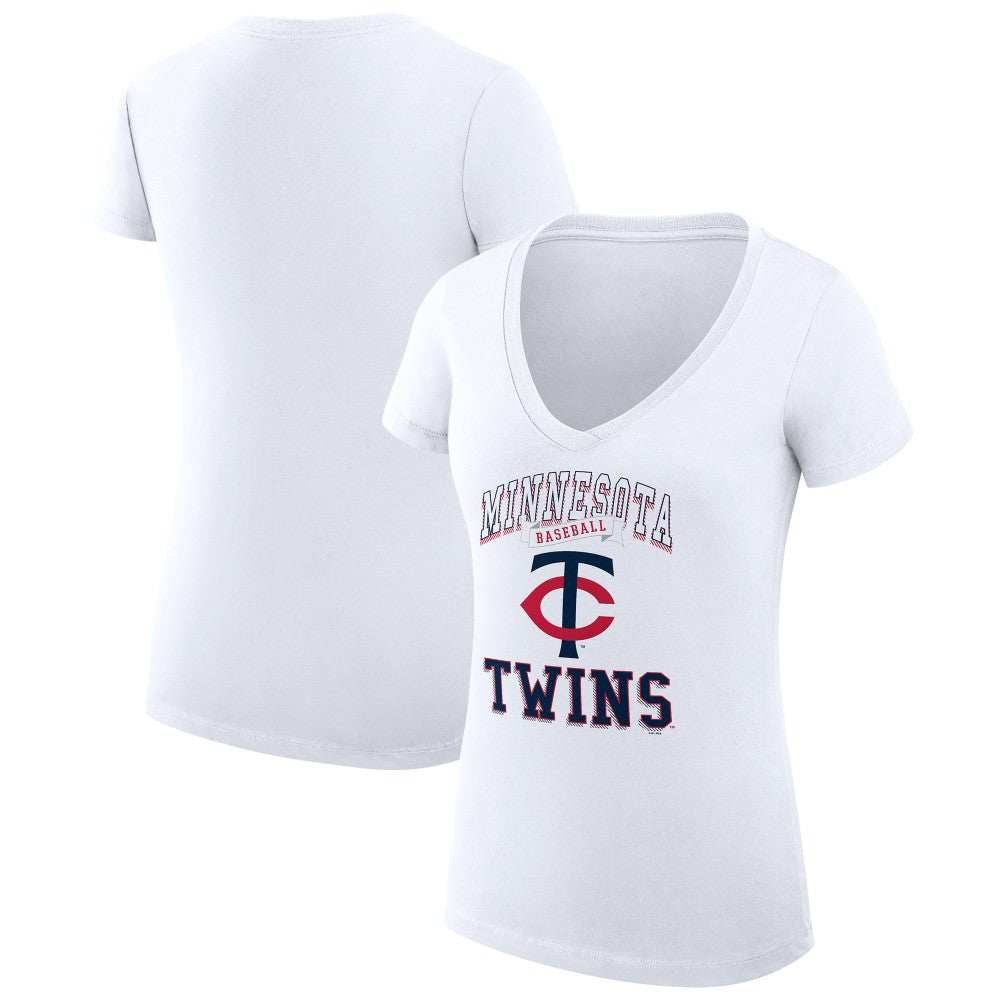 Minnesota Twins G-III 4Her by Carl Banks Women's Super-Slim Fit Lightweight Team Logo Graphic V-Neck T-Shirt - White