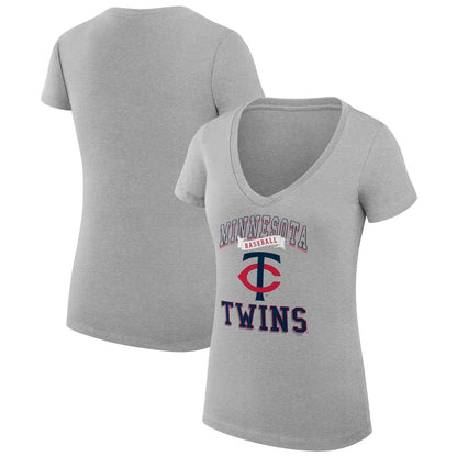 Minnesota Twins G-III 4Her by Carl Banks Women's Super-Slim Fit Lightweight Team Logo Graphic V-Neck T-Shirt - Heather Gray