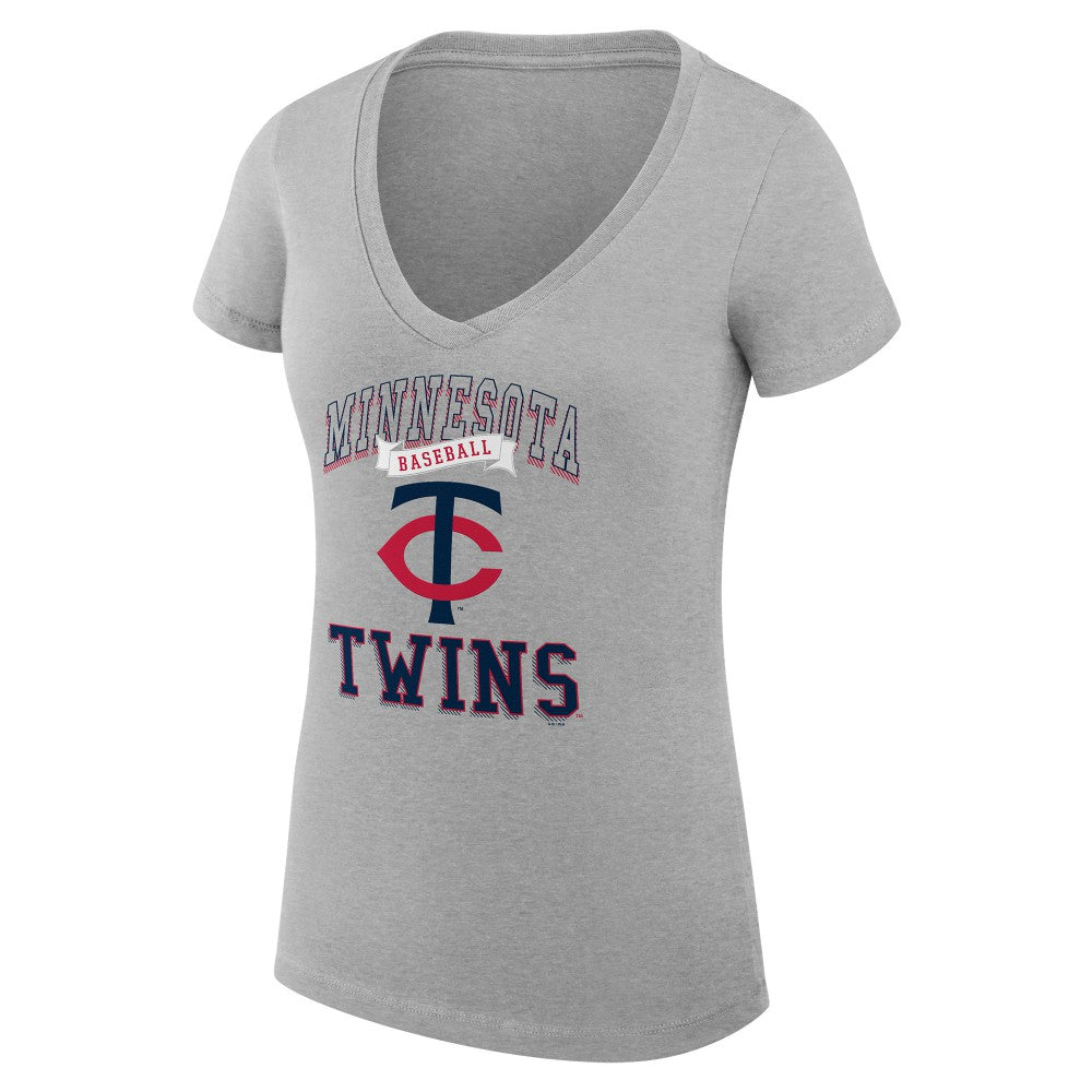 Minnesota Twins G-III 4Her by Carl Banks Women's Super-Slim Fit Lightweight Team Logo Graphic V-Neck T-Shirt - Heather Gray