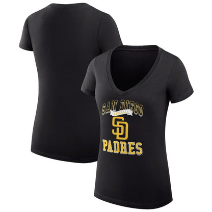 San Diego Padres G-III 4Her by Carl Banks Women's Super-Slim Fit Lightweight Team Logo Graphic V-Neck T-Shirt - Black