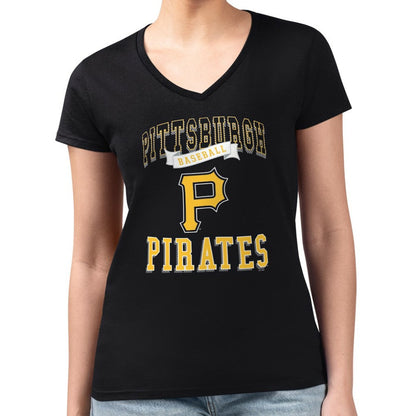 Pittsburgh Pirates G-III 4Her by Carl Banks Women's Super-Slim Fit Lightweight Team Logo Graphic V-Neck T-Shirt - Black