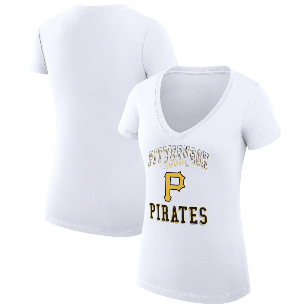 Pittsburgh Pirates G-III 4Her by Carl Banks Women's Super-Slim Fit Lightweight Team Logo Graphic V-Neck T-Shirt - White
