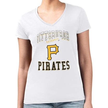 Pittsburgh Pirates G-III 4Her by Carl Banks Women's Super-Slim Fit Lightweight Team Logo Graphic V-Neck T-Shirt - White