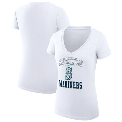 Seattle Mariners G-III 4Her by Carl Banks Women's Super-Slim Fit Lightweight Team Logo Graphic V-Neck T-Shirt - White