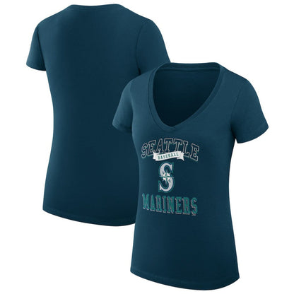Seattle Mariners G-III 4Her by Carl Banks Women's Super-Slim Fit Lightweight Team Logo Graphic V-Neck T-Shirt - Navy