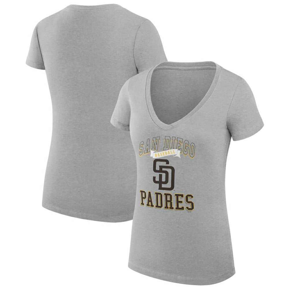 San Diego Padres G-III 4Her by Carl Banks Women's Super-Slim Fit Lightweight Team Logo Graphic V-Neck T-Shirt - Heather Gray