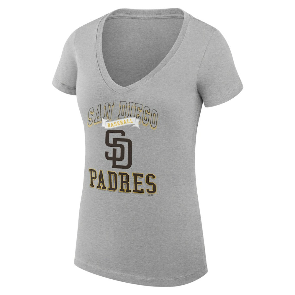 San Diego Padres G-III 4Her by Carl Banks Women's Super-Slim Fit Lightweight Team Logo Graphic V-Neck T-Shirt - Heather Gray