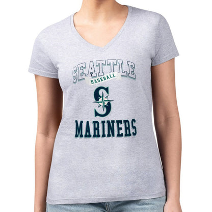Seattle Mariners G-III 4Her by Carl Banks Women's Super-Slim Fit Lightweight Team Logo Graphic V-Neck T-Shirt - Heather Gray