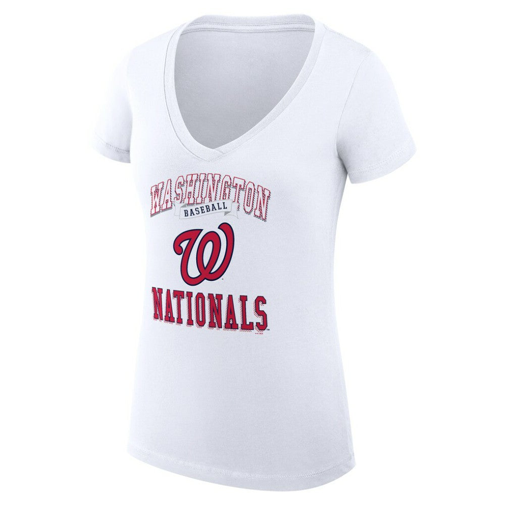 Washington Nationals G-III 4Her by Carl Banks Women's Super-Slim Fit Lightweight Team Logo Graphic V-Neck T-Shirt - White