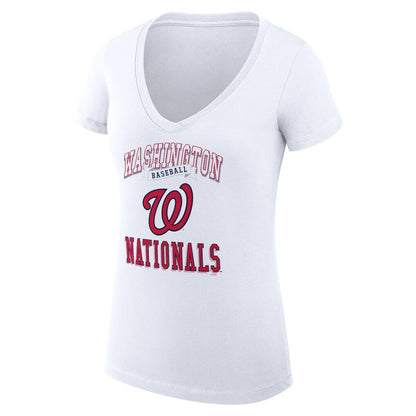 Washington Nationals G-III 4Her by Carl Banks Women's Super-Slim Fit Lightweight Team Logo Graphic V-Neck T-Shirt - White