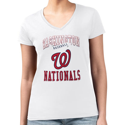 Washington Nationals G-III 4Her by Carl Banks Women's Super-Slim Fit Lightweight Team Logo Graphic V-Neck T-Shirt - White