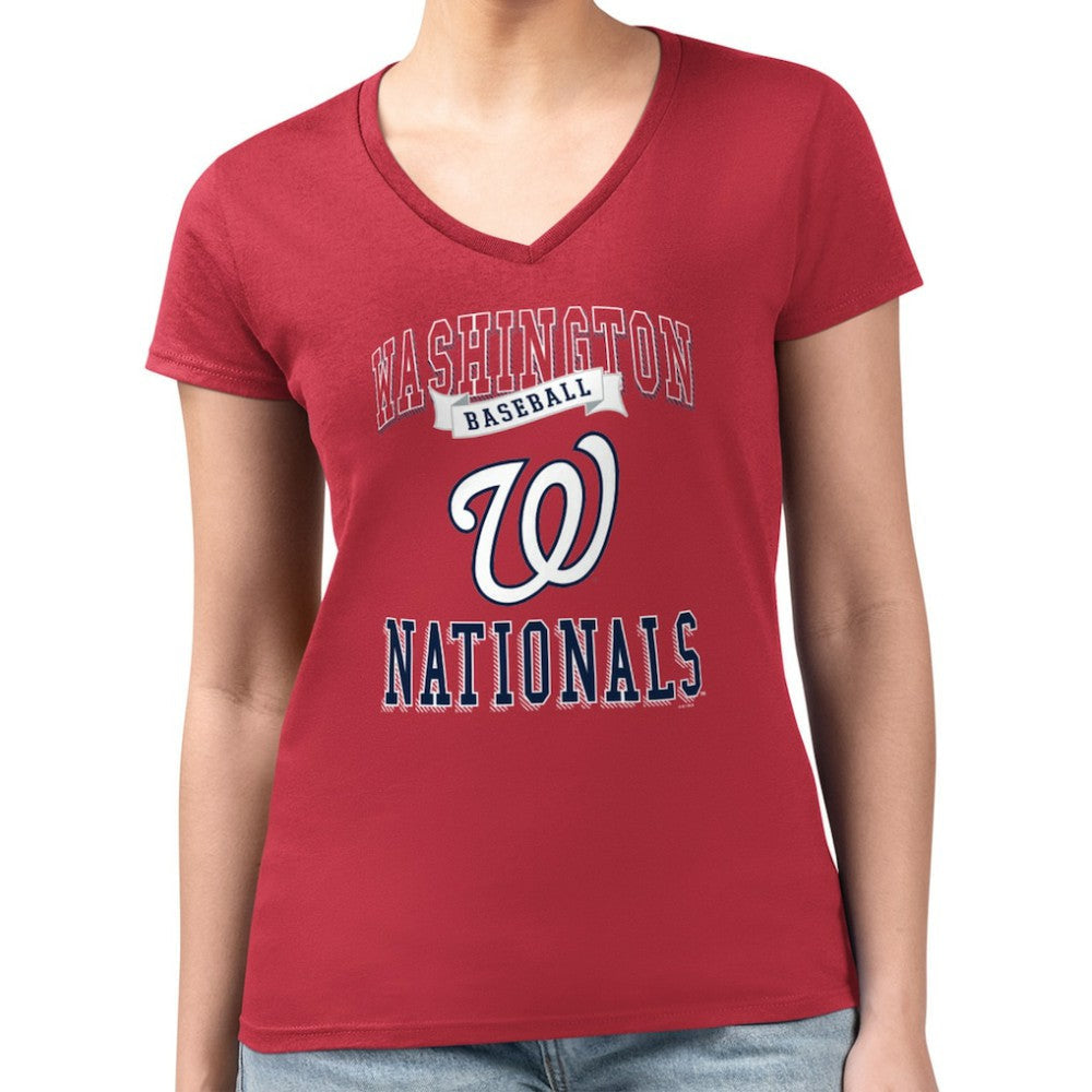 Washington Nationals G-III 4Her by Carl Banks Women's Super-Slim Fit Lightweight Team Logo Graphic V-Neck T-Shirt - Red