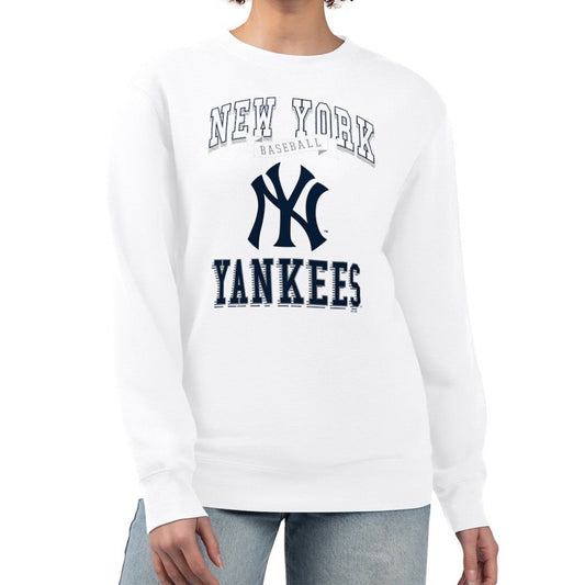 New York Yankees G-III 4Her by Carl Banks Women's Team Logo Graphic Tri-Blend Fleece Pullover Sweatshirt - White