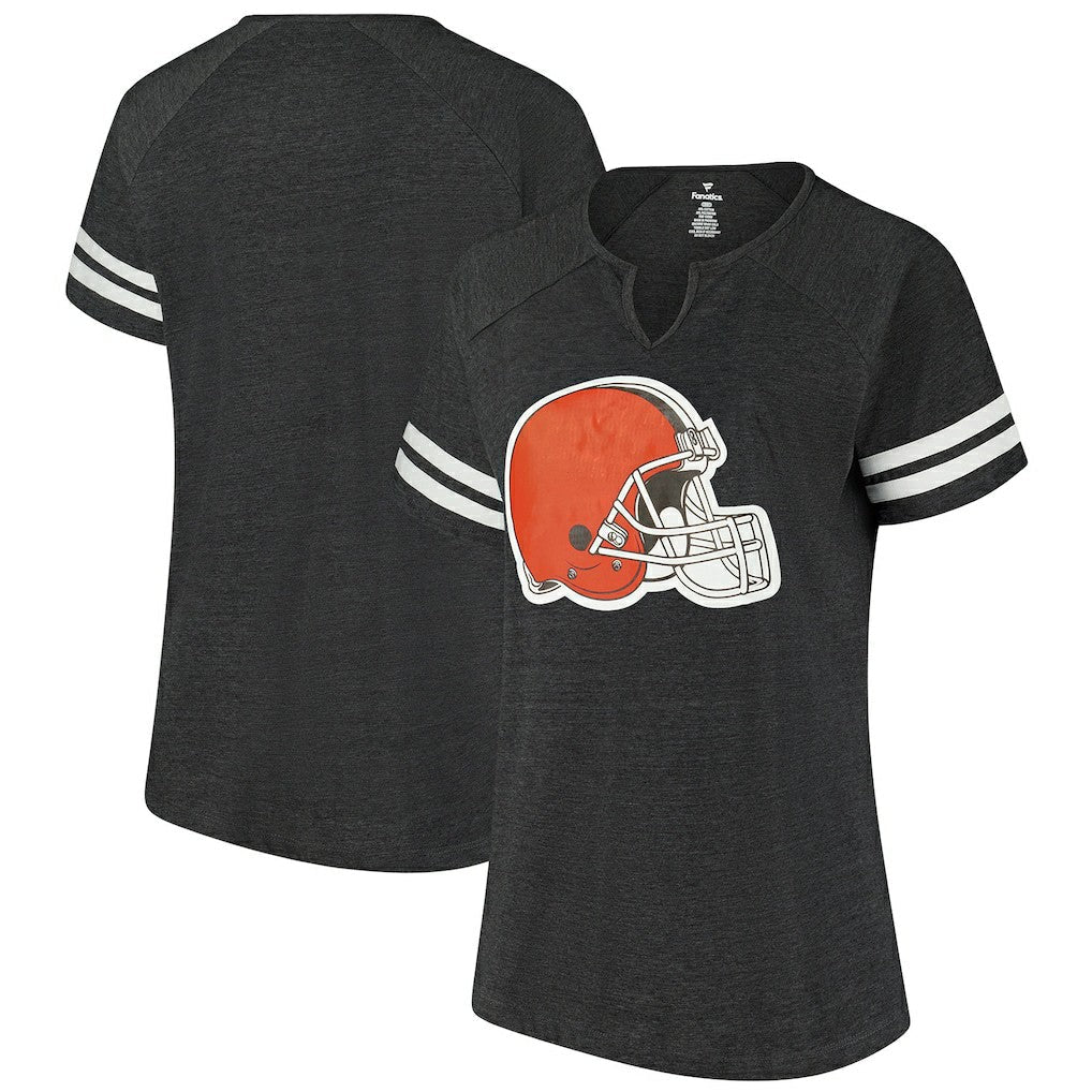 Cleveland Browns Women's Plus Size Logo Striped Raglan Notch Neck T-Shirt - Charcoal online
