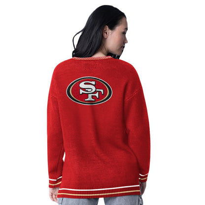 San Francisco 49ers Starter Women's Oversized On the Ball Intarsia Knit Pullover Sweater - Scarlet outlet
