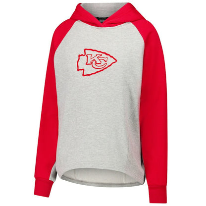 Kansas City Chiefs DKNY Sport Women's Joy Cropped Raglan Pullover Hoodie - Gray/Red for sale
