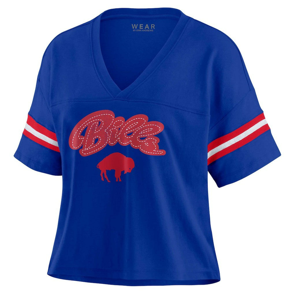 Buffalo Bills WEAR by Erin Andrews Women's Plus Size Color Block Boxy V-Neck T-Shirt - Royal online