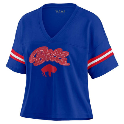 Buffalo Bills WEAR by Erin Andrews Women's Plus Size Color Block Boxy V-Neck T-Shirt - Royal online