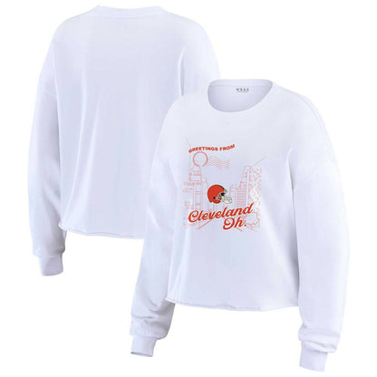 Cleveland Browns WEAR by Erin Andrews Women's Postcard Cropped Long Sleeve Top - White online