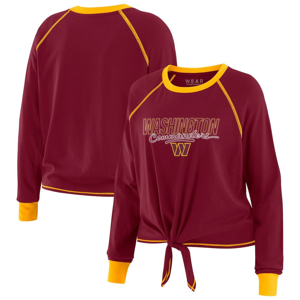 Washington Commanders WEAR by Erin Andrews Women's Tie-Front Long Sleeve T-Shirt - Burgundy online