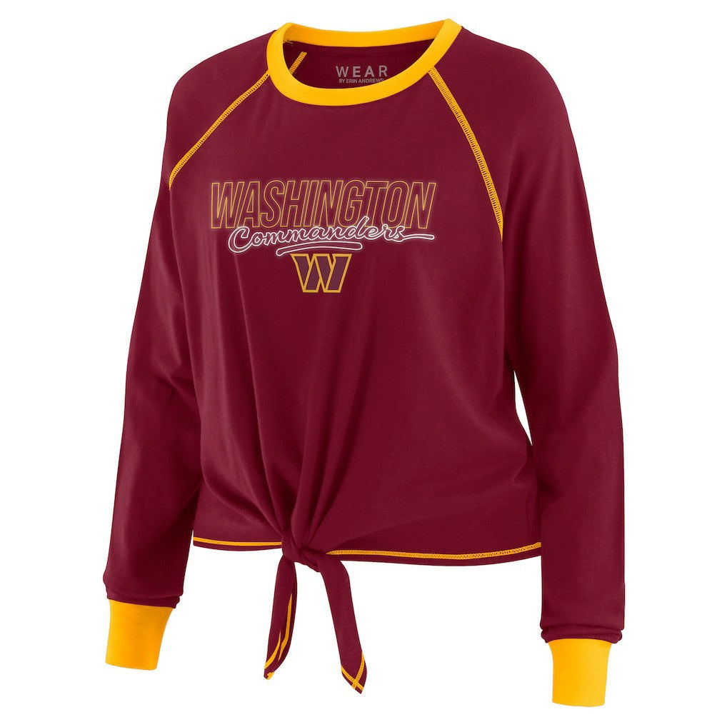 Washington Commanders WEAR by Erin Andrews Women's Tie-Front Long Sleeve T-Shirt - Burgundy online