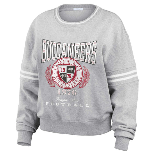 Tampa Bay Buccaneers WEAR by Erin Andrews Women's Cropped Pullover Sweatshirt - Heather Gray cheap