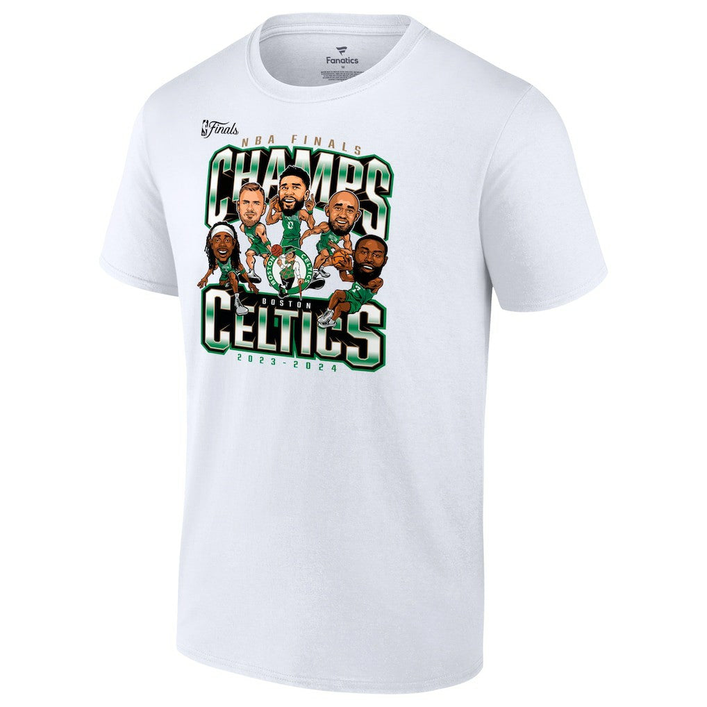 Boston Celtics 2024 NBA Finals Champions Pull Up Jumper Caricature T-Shirt - White | Fanatics shop