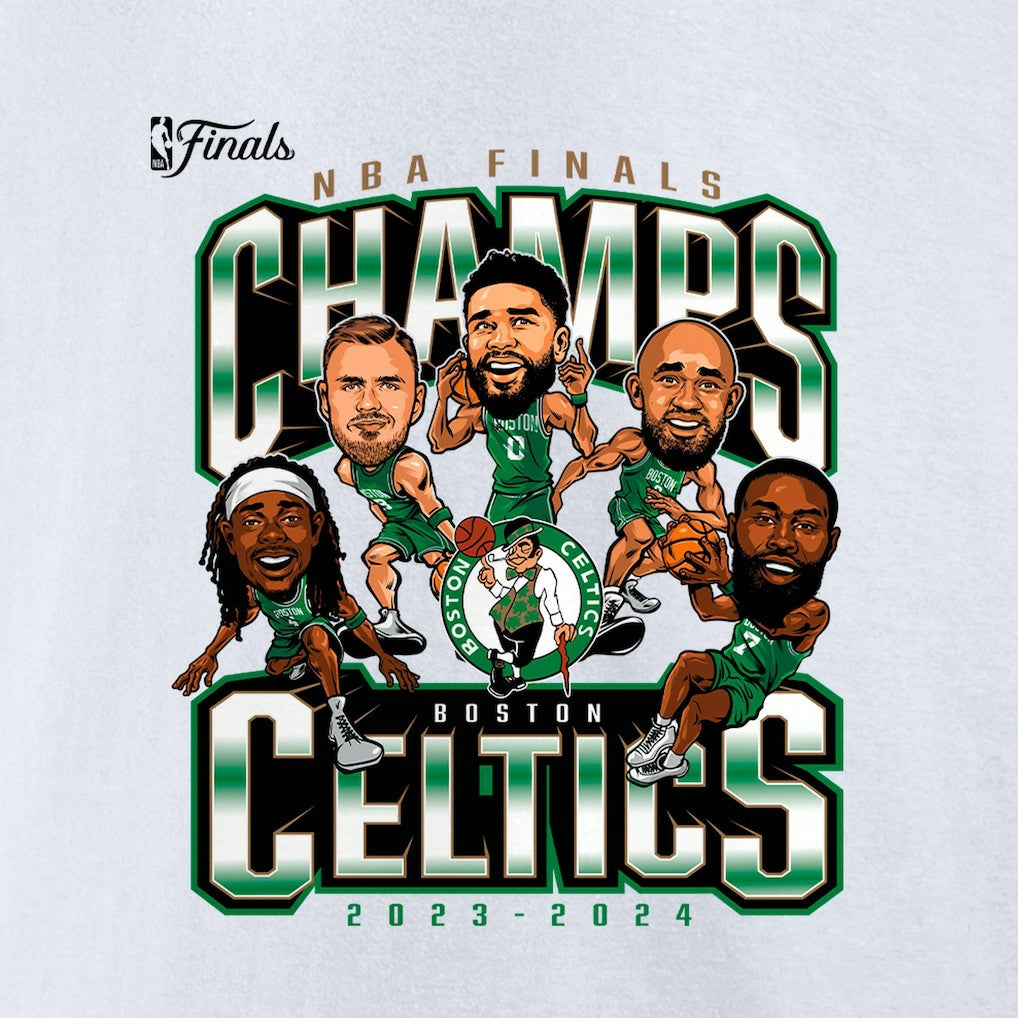 Boston Celtics 2024 NBA Finals Champions Pull Up Jumper Caricature T-Shirt - White | Fanatics shop