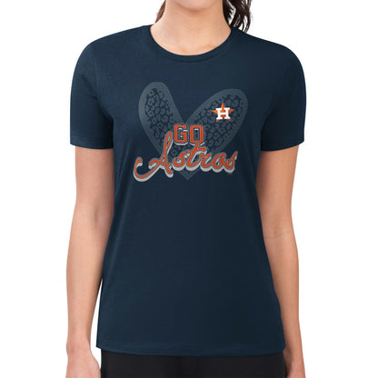 Houston Astros G-III 4Her by Carl Banks Women's Super-Slim Fit Lightweight Leopard Heart T-Shirt - Navy