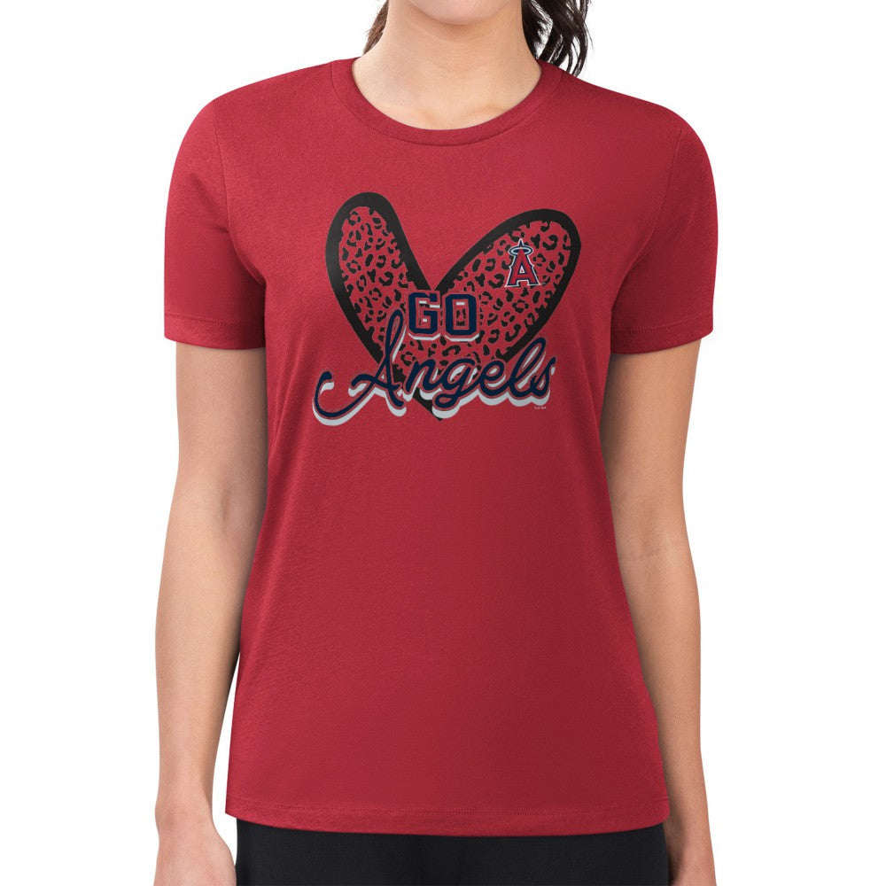 Los Angeles Angels G-III 4Her by Carl Banks Women's Super-Slim Fit Lightweight Leopard Heart T-Shirt - Red