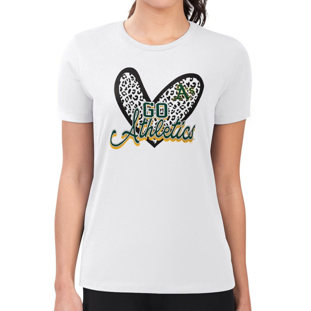 Athletics G-III 4Her by Carl Banks Women's Super-Slim Fit Lightweight Leopard Heart T-Shirt - White