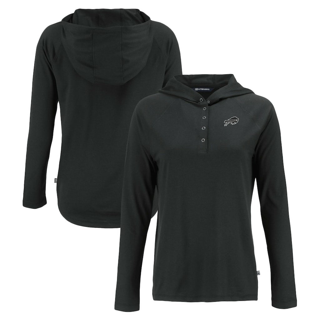 Buffalo Bills Cutter & Buck Women's Coastline Epic Comfort Eco Recycled Long Sleeve Hoodie T-Shirt - Black for sale