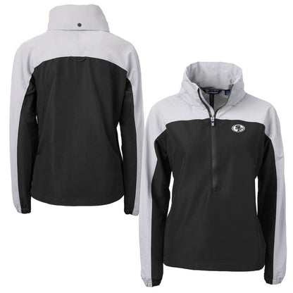 San Francisco 49ers Cutter & Buck Women's Charter Eco Recycled Half-Zip Hoodie Anorak Jacket - Black/Gray on sale