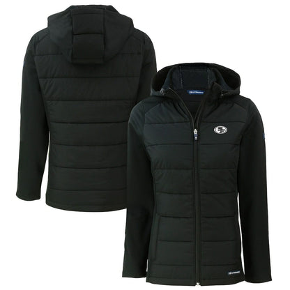 San Francisco 49ers Cutter & Buck Women's Evoke Hybrid Eco Softshell Recycled Full-Zip Hoodie Jacket - Black sale