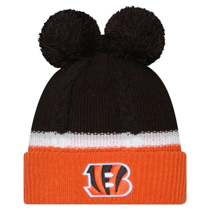 Cincinnati Bengals New Era Women's Double Bubble Cuffed Knit Hat with Poms - Black discount