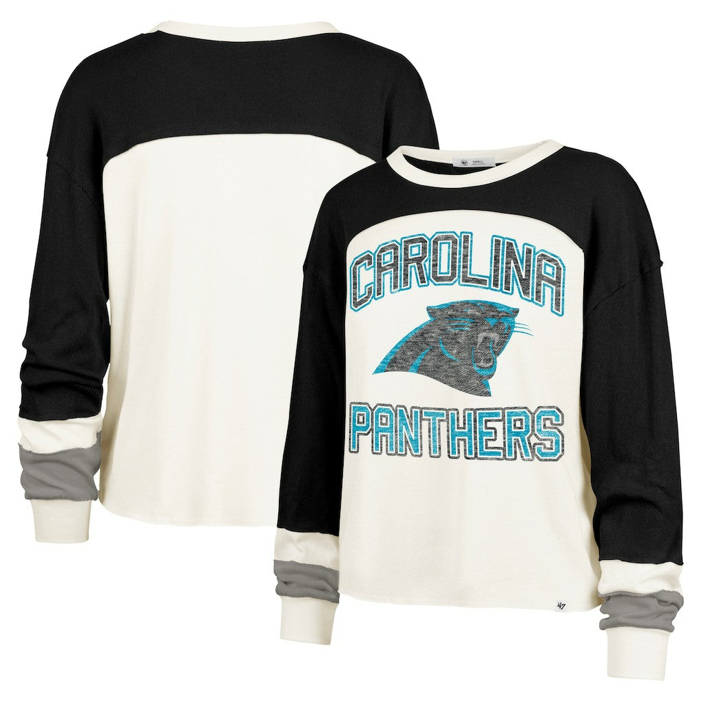 Carolina Panthers '47 Women's Double Header Curve Raglan Long Sleeve Crop Top - Cream on sale