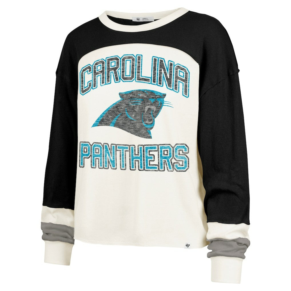 Carolina Panthers '47 Women's Double Header Curve Raglan Long Sleeve Crop Top - Cream on sale