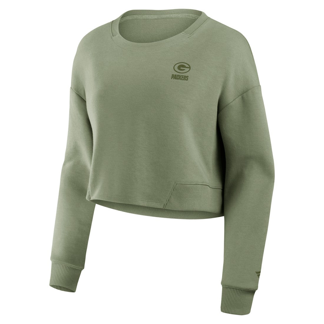Green Bay Packers Women's Studio Tri-Blend Cropped Pullover Sweatshirt - Olive on sale