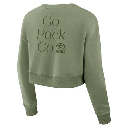 Green Bay Packers Women's Studio Tri-Blend Cropped Pullover Sweatshirt - Olive on sale