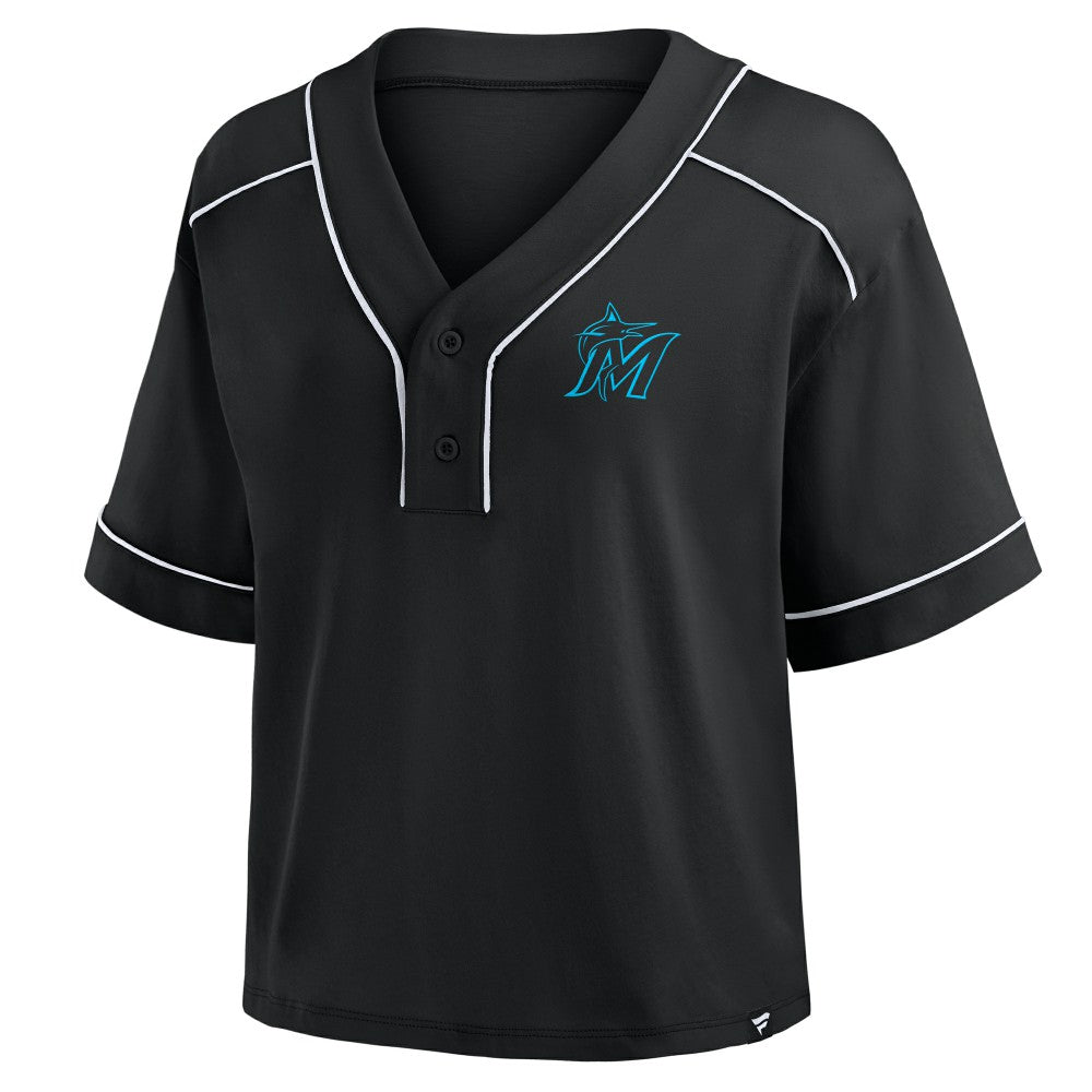 Miami Marlins Women's Oversized Champ Game Cropped  V-Neck T-Shirt - Black