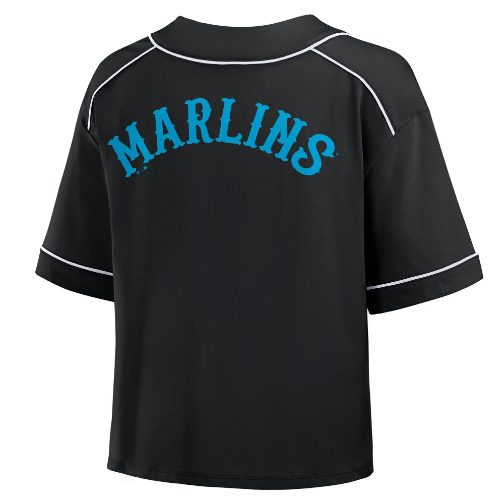 Miami Marlins Women's Oversized Champ Game Cropped  V-Neck T-Shirt - Black