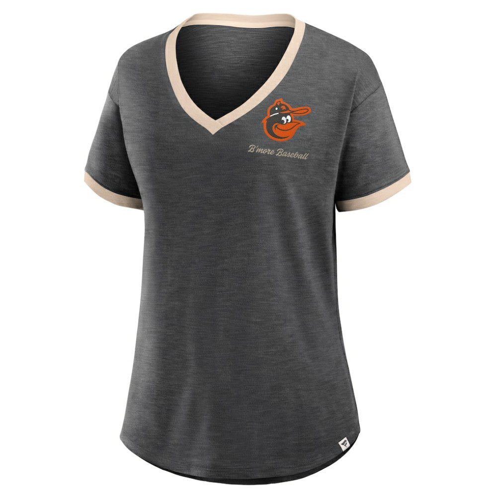 Baltimore Orioles Women's Binge Worthy Stadium Slub V-Neck T-Shirt - Black
