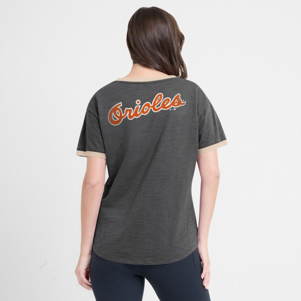 Baltimore Orioles Women's Binge Worthy Stadium Slub V-Neck T-Shirt - Black