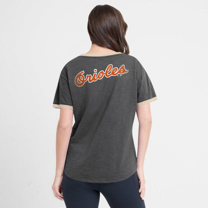 Baltimore Orioles Women's Binge Worthy Stadium Slub V-Neck T-Shirt - Black