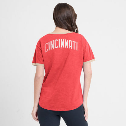 Cincinnati Reds Women's Binge Worthy Stadium Slub V-Neck T-Shirt - Red