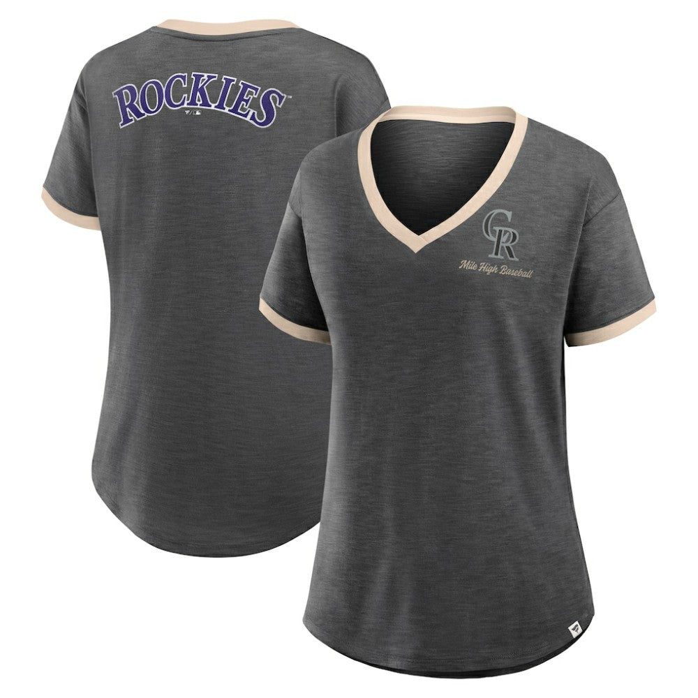 Colorado Rockies Women's Binge Worthy Stadium Slub V-Neck T-Shirt - Black