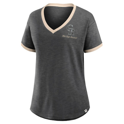 Colorado Rockies Women's Binge Worthy Stadium Slub V-Neck T-Shirt - Black