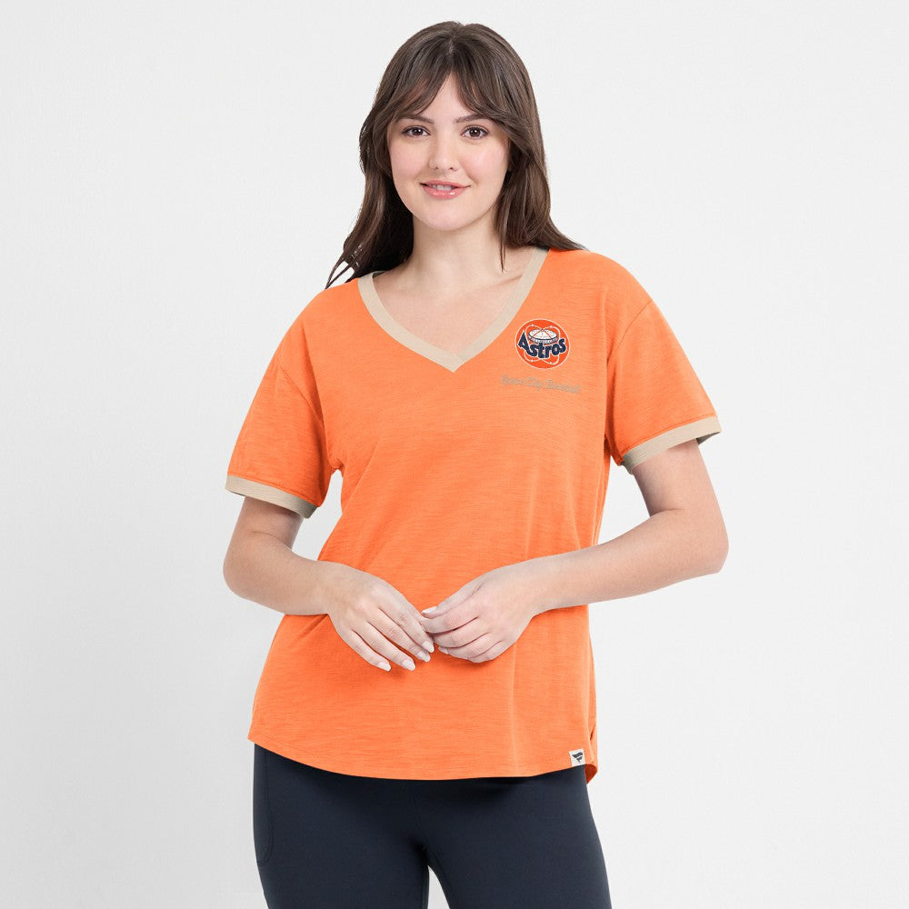 Houston Astros Women's Binge Worthy Stadium Slub V-Neck T-Shirt - Orange